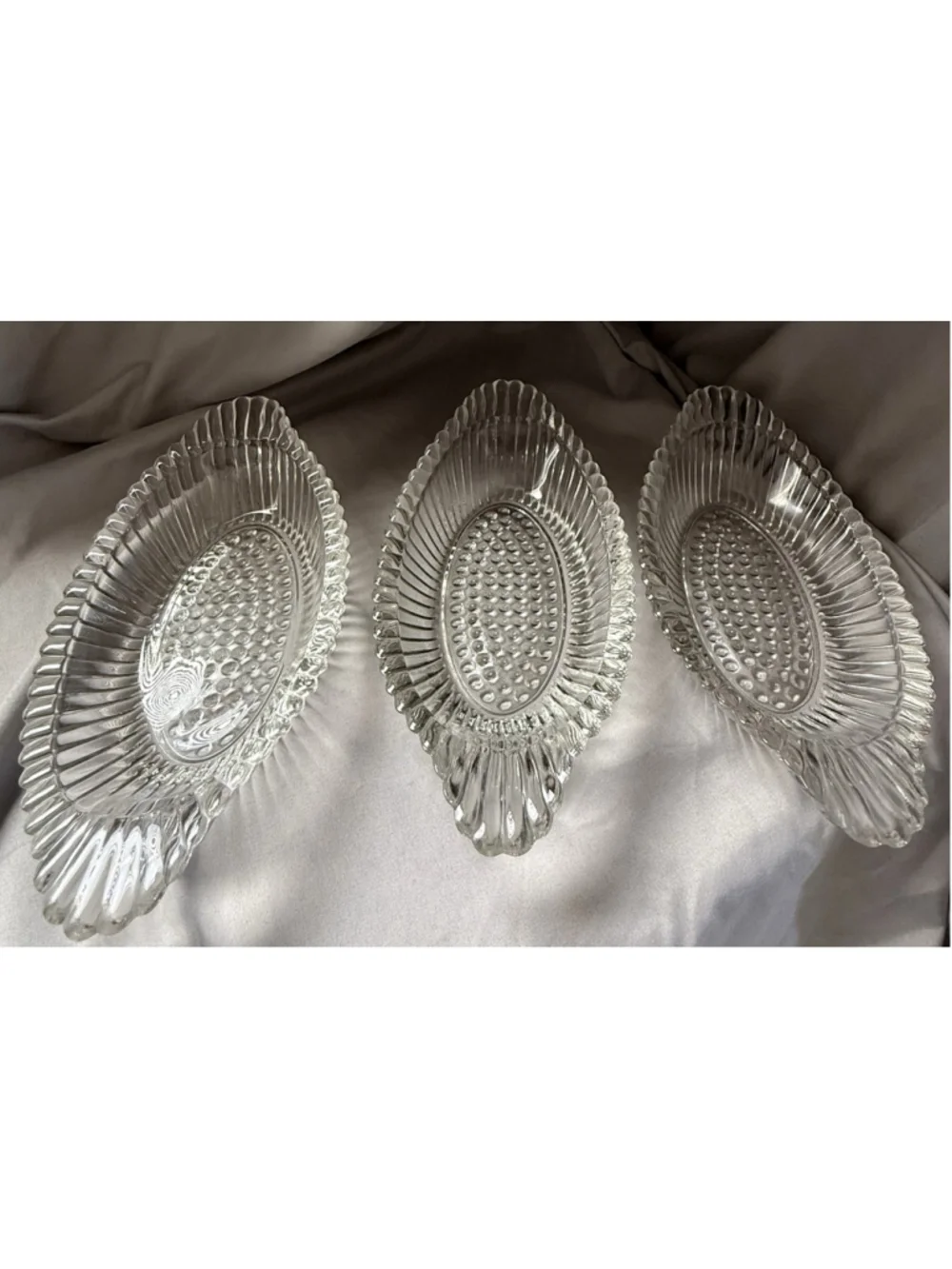 Vintage Jeannette National Clear PressGlass Banana Split Bowl Ribbed Dot (3pc)